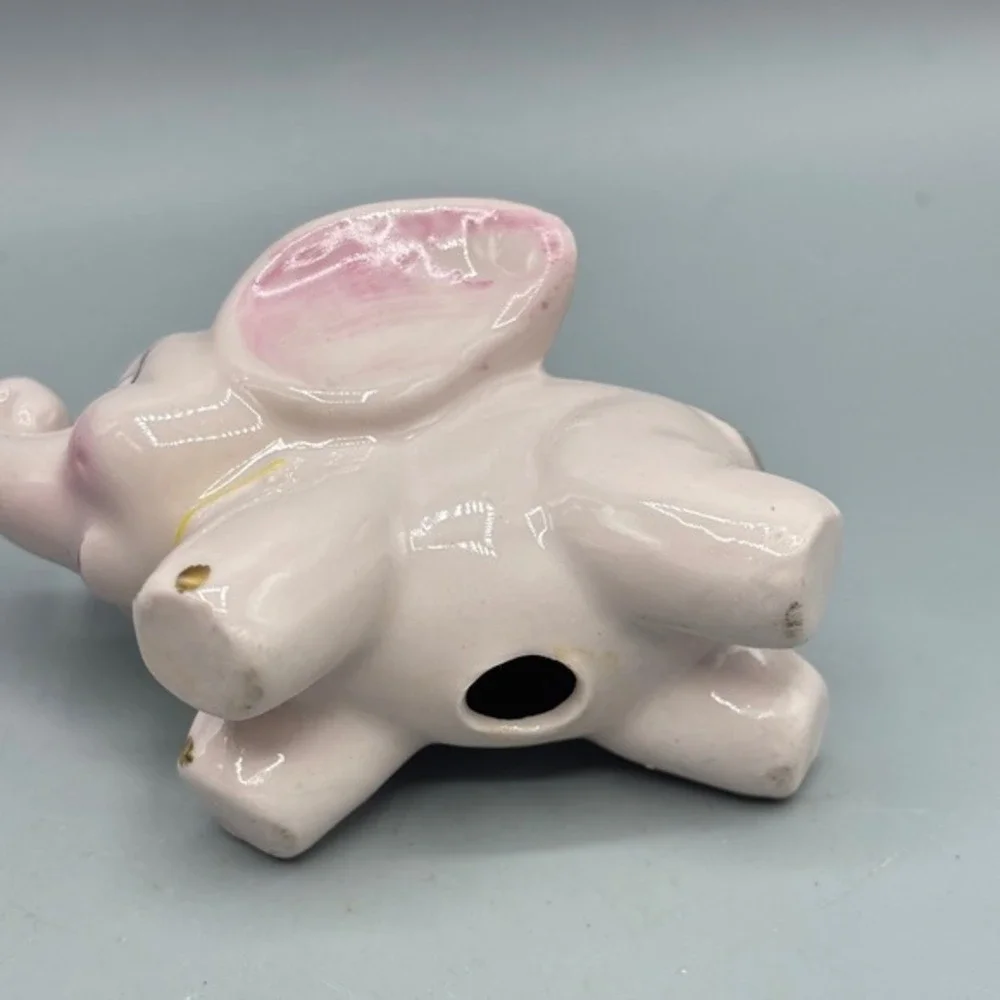 Vtg Pink Elephant Figurine‎ Floral Accent Hand Painted Ceramic Salt Shaker